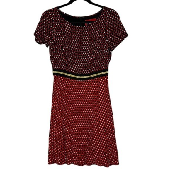 Anthropologie Maeve Amici Rabbit Print Red Dress Size 4 Career - Picture 2 of 12
